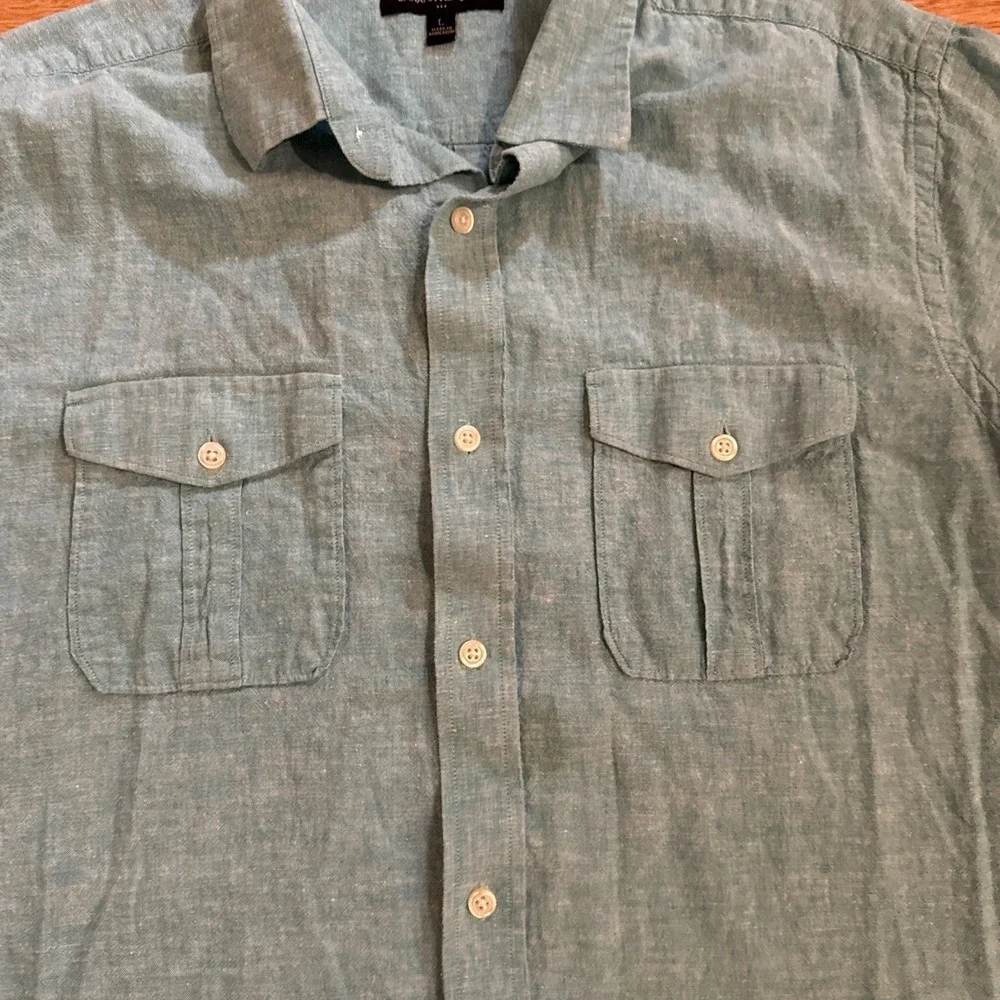 Banana Republic Shirt Men's Large‎ Blue Linen/Cotton Blend Button Up Preppy